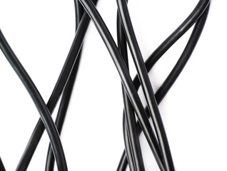 Black electric computer cable isolated over white background