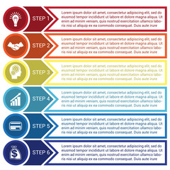 infographic from circles, arrows and lines, for 6 positions