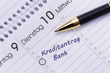 Kredit und Bank als Eintrag im Terminkalender