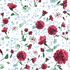 Raster seamless pattern with dahlia flowers - 129949796