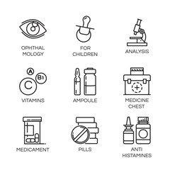 Vector isolated icons of health theme in outline style