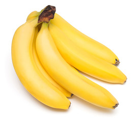 Bunch of bananas isolated on white background. Flat lay, top vie