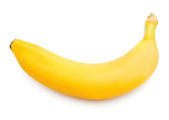 Single banana against white background. Isolated. Flat lay, top