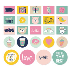 Stylish hand drawn stickers and labels for graphic and web desig