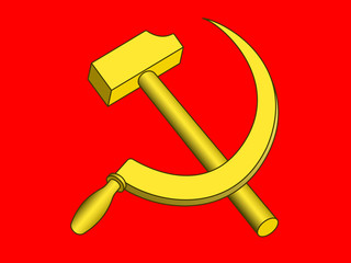 Hammer and sickle on red