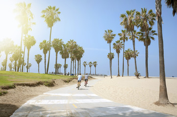 People enjoying a sunny day on the beach of Venice, California © Bokicbo