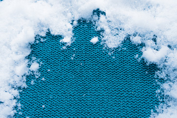 knitted textile background with snow