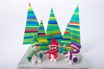 Merry Christmas snowman isolated on a white background. handmade