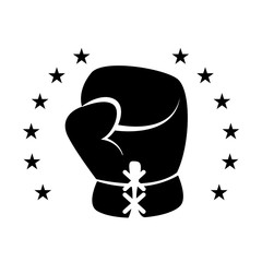 silhouette of boxing glove icon with decorative stars over white background. vector illustration