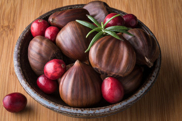 Chestnuts and Cranberries in a Bowl