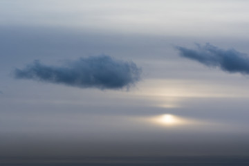 Arctic, sunset in the shroud, the sky with clouds merges with the earth and can not see the horizon