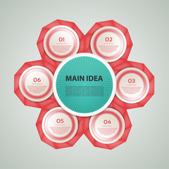 Vector circle infographic. Template for cycle diagram, graph, presentation and round chart. Business concept with 6  options, parts, steps or processes. Abstract background