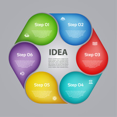 Vector circle infographic. Template for cycle diagram, graph, presentation and round chart. Business concept with 6  options, parts, steps or processes. Abstract background