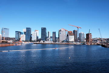 Naklejka premium View on modern district with lux apartments and restaurants in Oslo, Norway