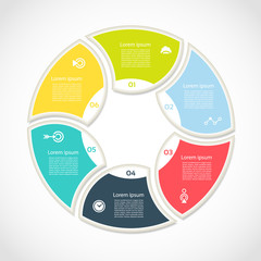 Vector circle infographic. Template for cycle diagram, graph, presentation and round chart. Business concept with 6  options, parts, steps or processes. Abstract background