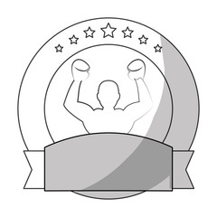 seal stamp with boxing player over white background. vector illustration