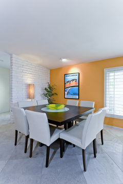 View of a modern and spacious dining room in a house