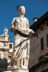 Ancient Statue of Fountain Madonna Verona on Piazza delle Erbe, Italy