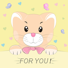 Good cute cat. Greeting card.Yellow background