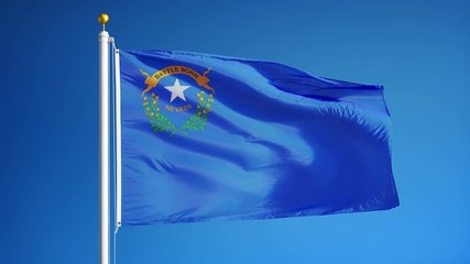 Nevada (U.S. state) flag waving in slow motion against blue sky, seamlessly looped, close up, isolated on alpha channel with black and white matte, perfect for film, news, composition
