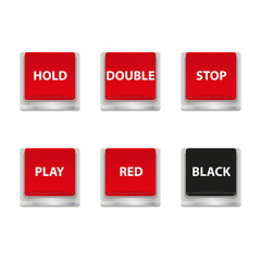 Set of buttons for slot machines and online casino with metal texture.