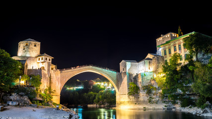 Mostar old bridge by night