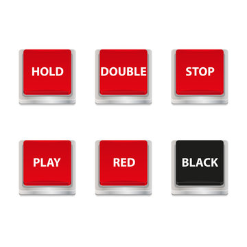 Set of buttons for slot machines and online casino with metal texture.