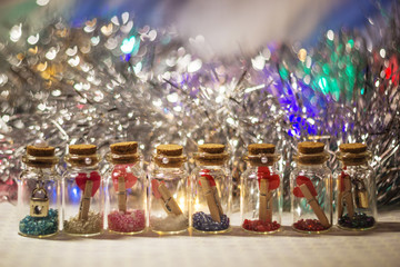 decorative bottles with little heart on the clothespin