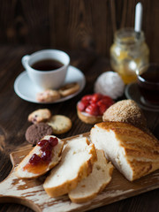 Breakfast table with pastries