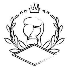 decorative wreath of leaves with boxing glove icon over white background. vector illustration