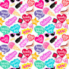 Seamless pattern fashion elements in patch style.