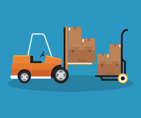 Box and forklift icon. Delivery shipping and logistics theme. Vector illustration