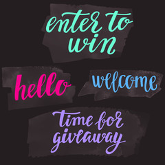 Set lettering handwritten brush calligraphy for social media contests and special offer.