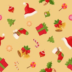 Christmas seamless pattern texture with objects and text eps10