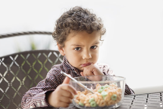 Grumpy Child Disappointed With His Breakfast