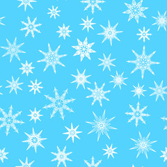 Seamless pattern, texture with snowflakes on blue background