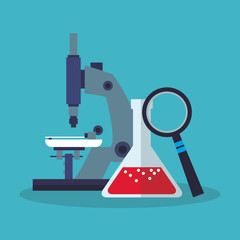 Microscope lupe and flask icon. laboratory science chemistry and research theme. Colorful design. Vector illustration