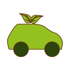 leaves and car icon over white background. eco friendly concept. colorful design. vector illustration