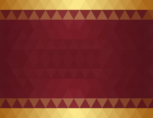 Simple abstract background of triangles color red wine with gold trim