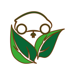 leaves and car icon over white background. eco friendly concept. colorful design. vector illustration