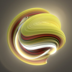 Yellow and red twisted shape. Computer generated abstract geometric 3D render illustration