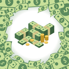 Round frame made of dollars. Stack of money. Element for your business presentation.