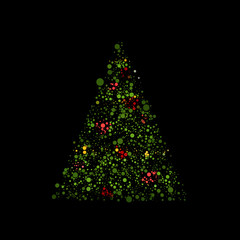 Christmas tree with colored circles on black background 3d rendering