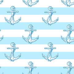 Seamless vector pattern with anchors. Hand-drawn vector illustration.