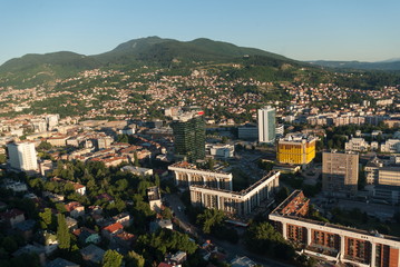 Fototapeta premium Aerial city landscape view of Sarajevo