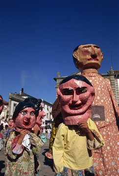 Masks and Giants parade, Romaria da Seniora d'Agonia, Viana do Castelo, Minho, Portugal, Eurpoe