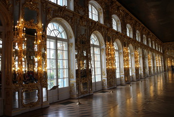 Big dancing hall in Catherine palace in Tsarskoye Selo, Russia
