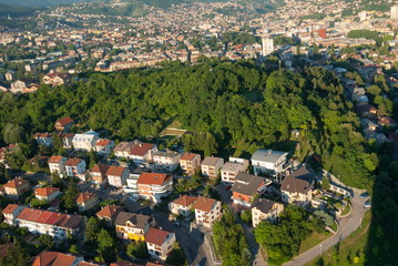 Fototapeta na wymiar Aerial city landscape view of Sarajevo