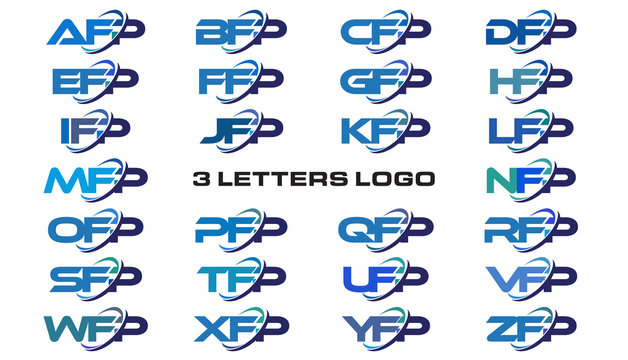 3 letters modern generic swoosh logo AFP, BFP, CFP, DFP, EFP, FFP, GFP, HFP, IFP, JFP, KFP, LFP, MFP, NFP, OFP, PFP, QFP, RFP, SFP, TFP, UFP, VFP, WFP, XFP, YFP, ZFP