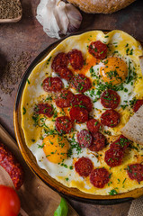 Omelette with chorizo and herbs